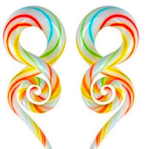 Colorful Candy cane Glass Squid Spiral Plugs - Picture 4 of 6